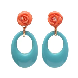14k Coral Turquoise Earrings