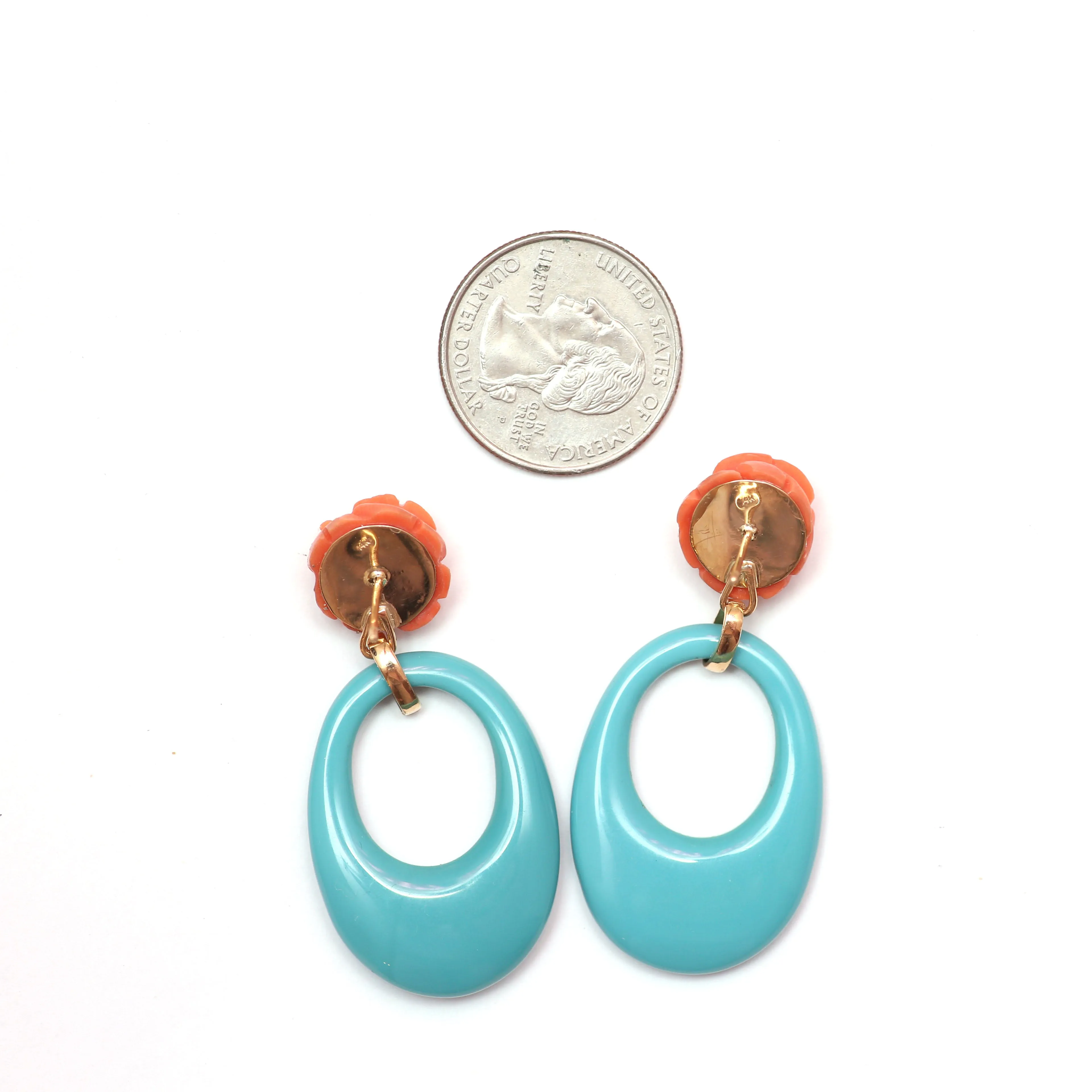 14k Coral Turquoise Earrings