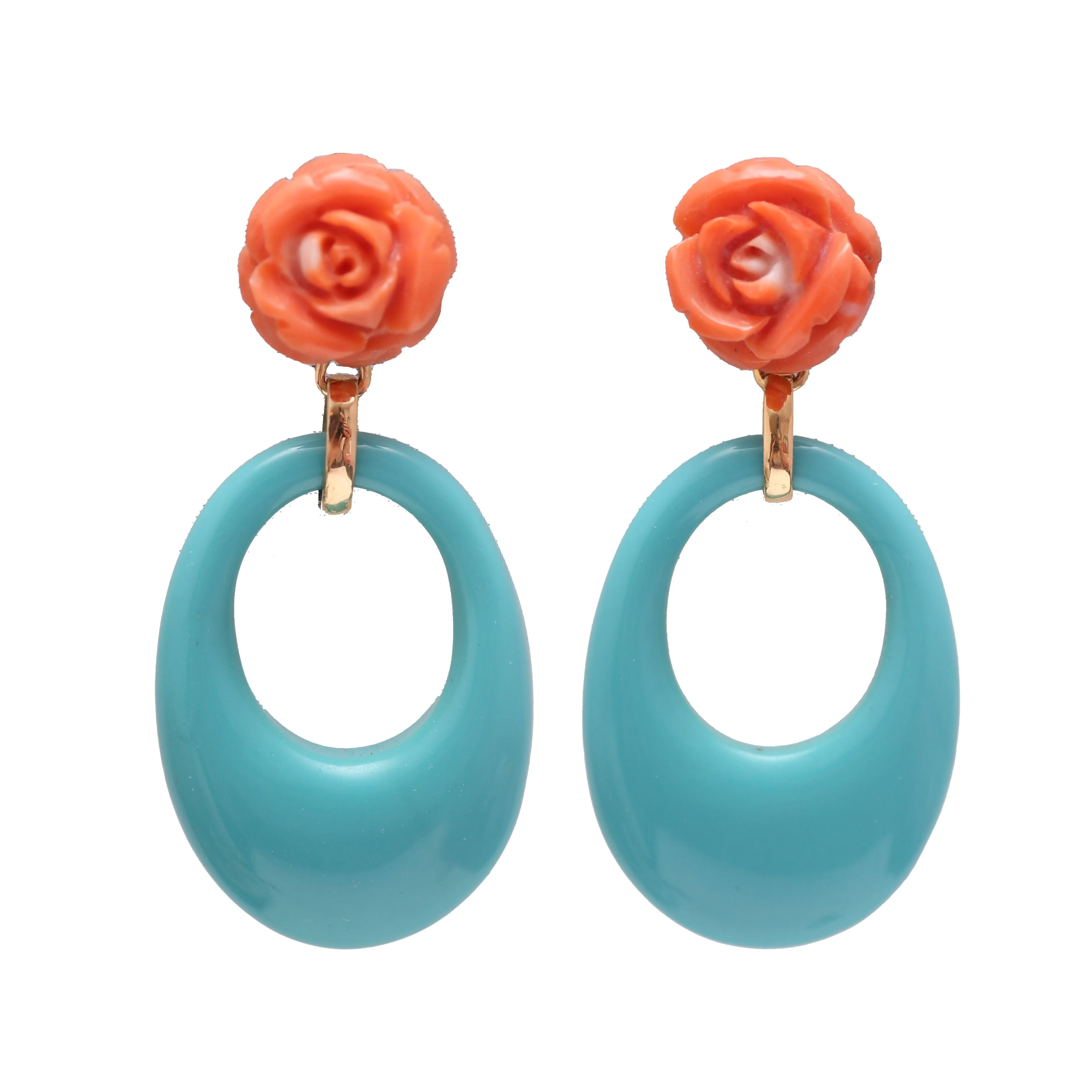 14k Coral Turquoise Earrings
