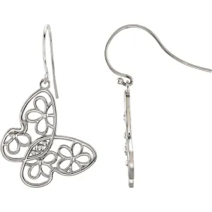 14k White Gold 24.75x22.5mm Butterfly & Floral-Inspired Earrings