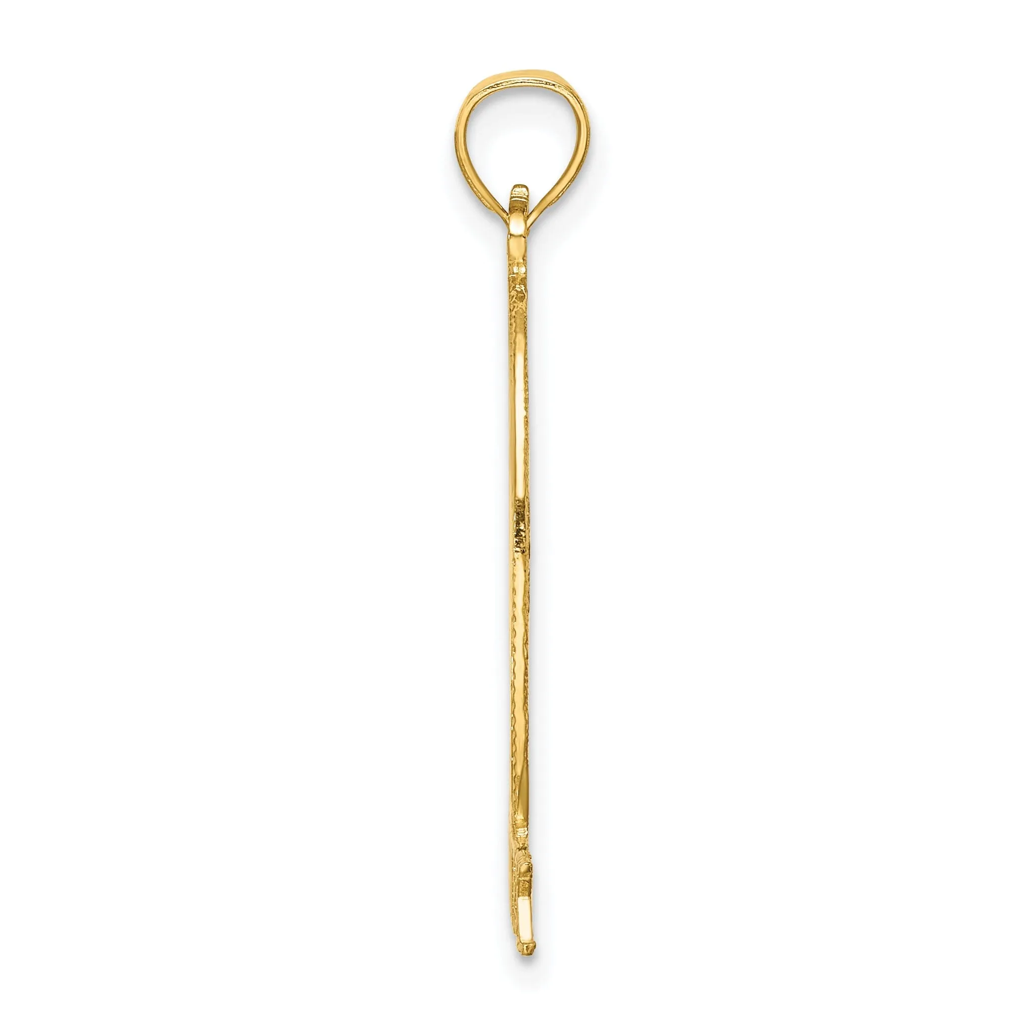 14k Yellow Gold Solid Polished Textured Finish Cut Out NEW YORK with Statue of Liberty Oval Shape Charm Pendant