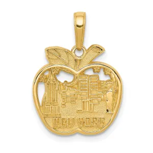 14k Yellow Gold Solid Polished Textured Finish NEW YORK City Skyline in Apple Shape Design Charm Pendant