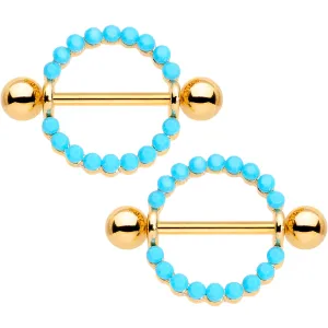 14mm Southwestern Blue Gold Tone Anodized Round Nipple Shield Set