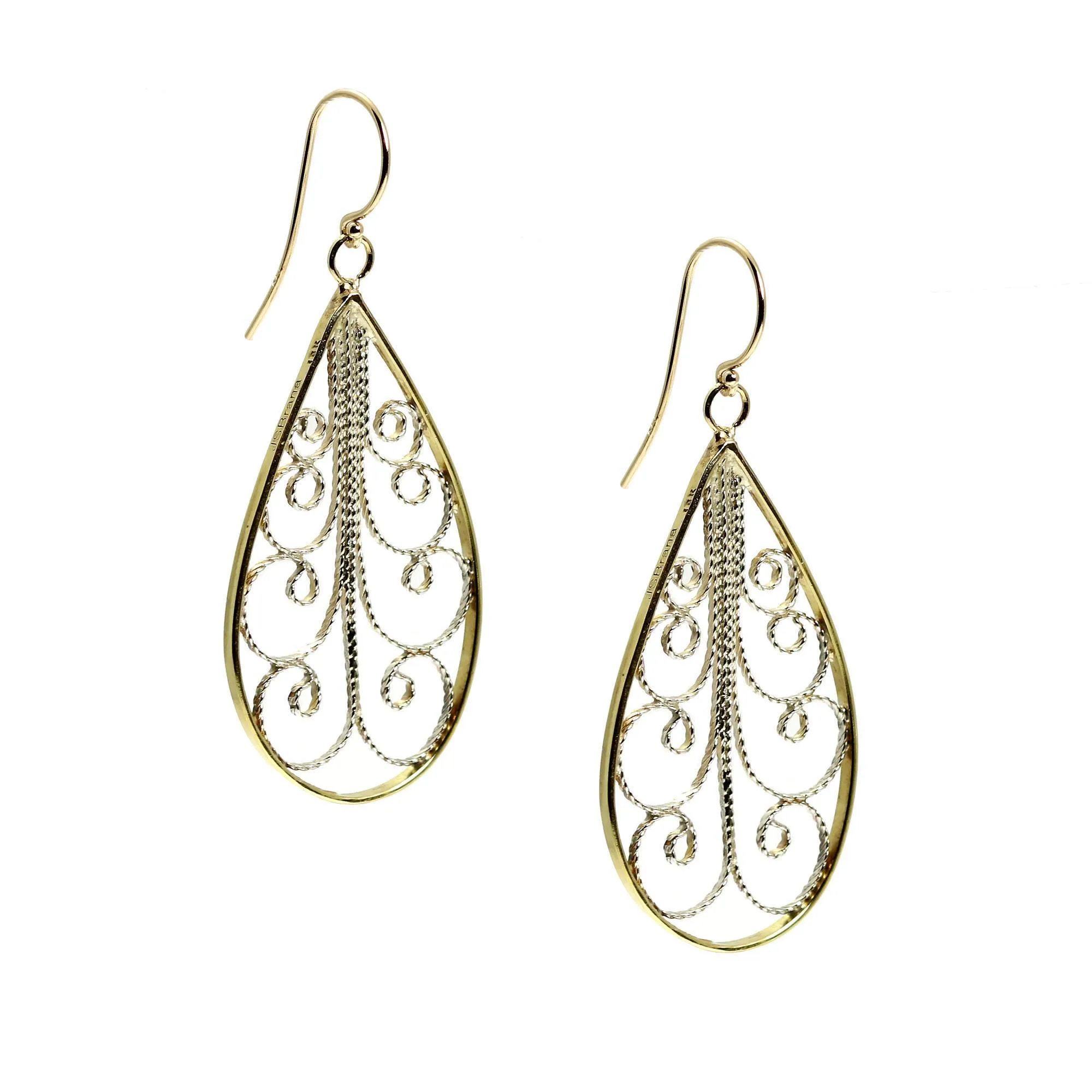 18K Gold Filigree Tear Drop Earrings