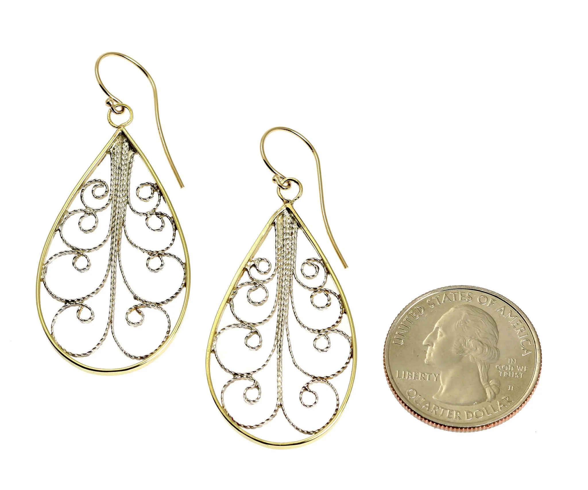18K Gold Filigree Tear Drop Earrings