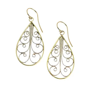 18K Gold Filigree Tear Drop Earrings
