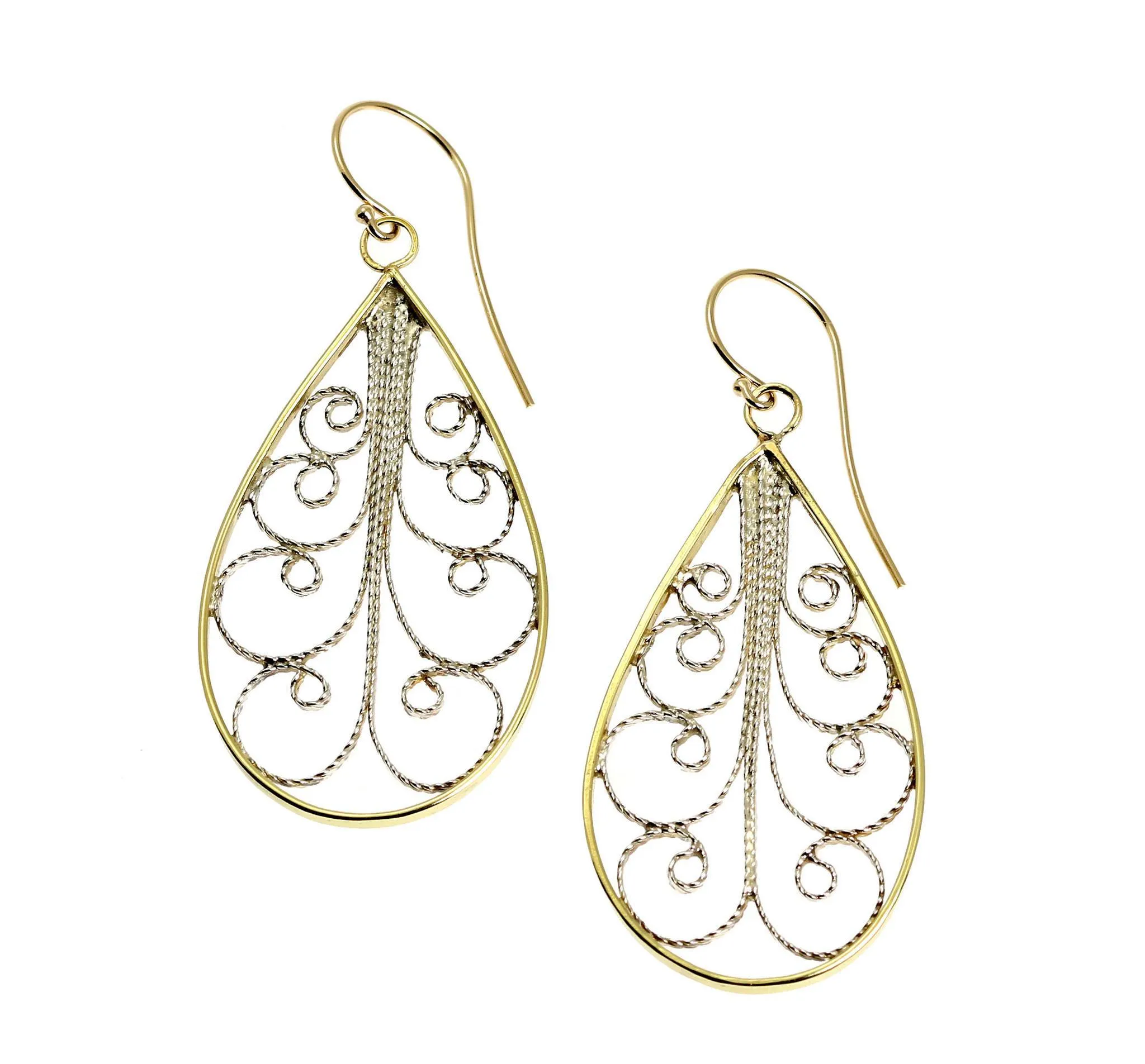 18K Gold Filigree Tear Drop Earrings