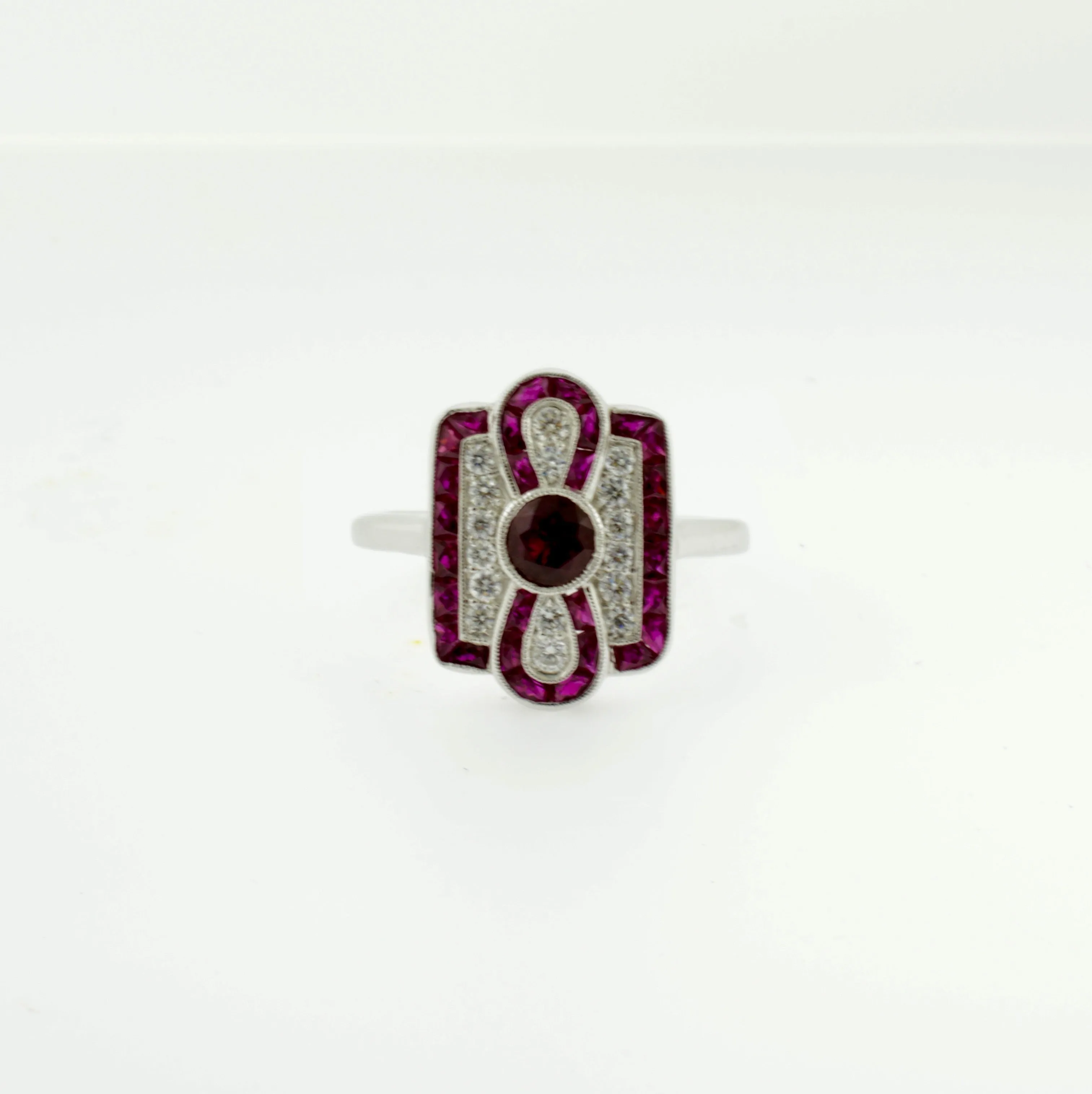 18K Ruby and Diamond Infinity Style Art Deco Inspired Ring