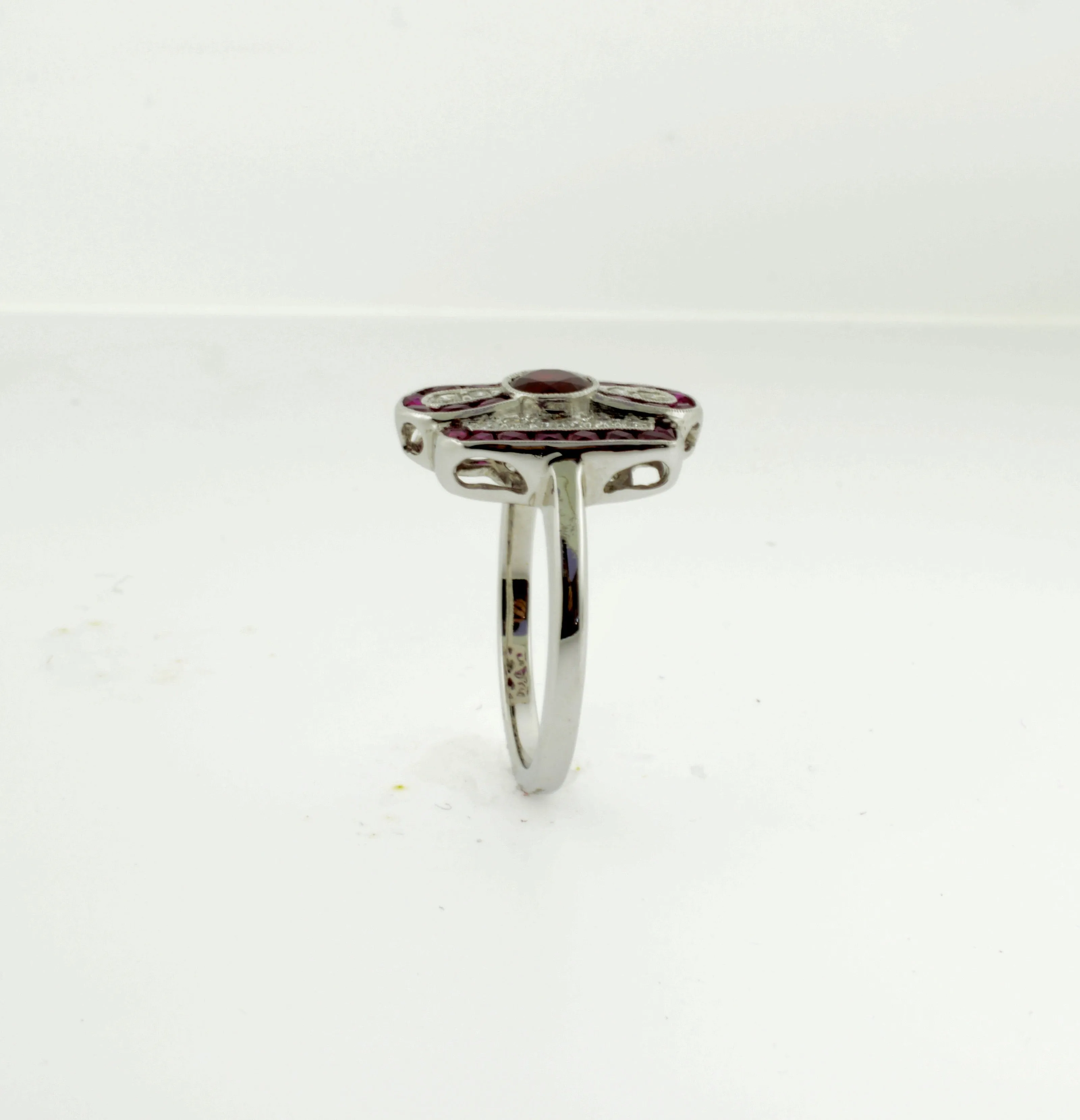18K Ruby and Diamond Infinity Style Art Deco Inspired Ring