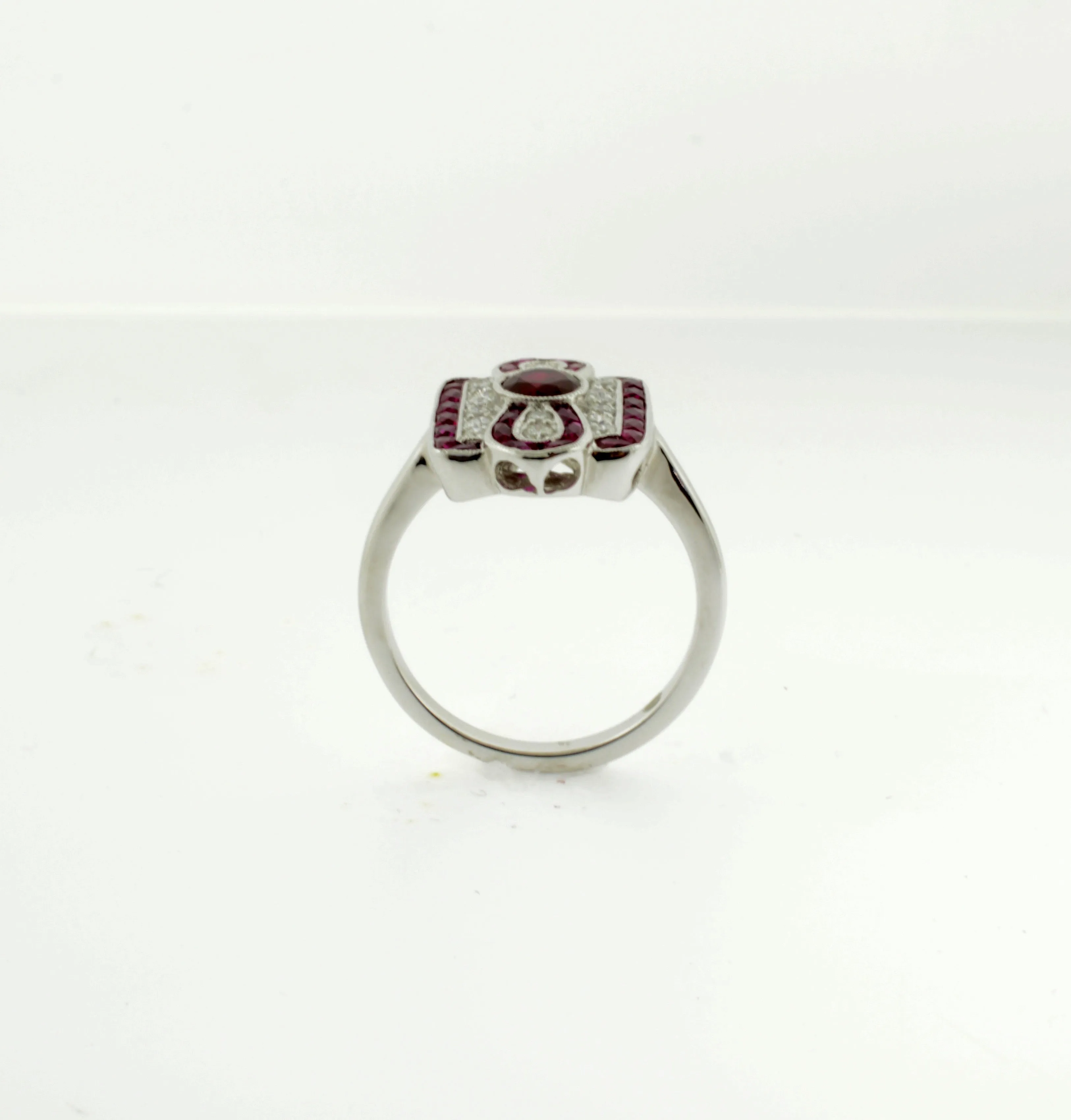 18K Ruby and Diamond Infinity Style Art Deco Inspired Ring