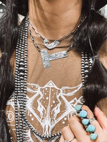 2" Stamped   Turquoise Initial Box Chain Necklace