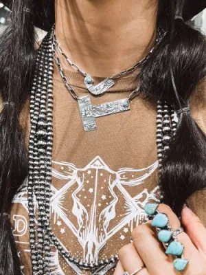 2" Stamped   Turquoise Initial Box Chain Necklace