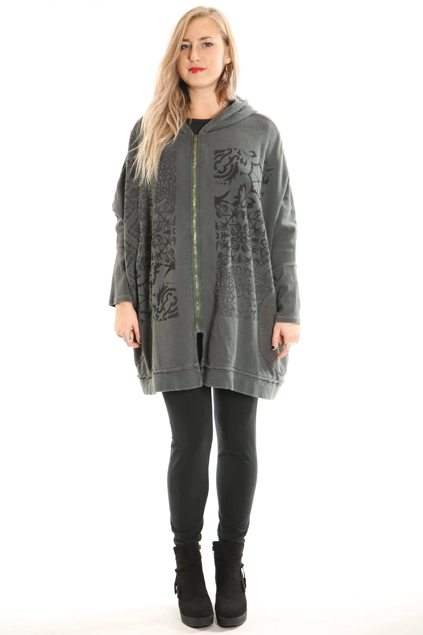 5235B Hoodie Jacket Distressed Army Green- Printed