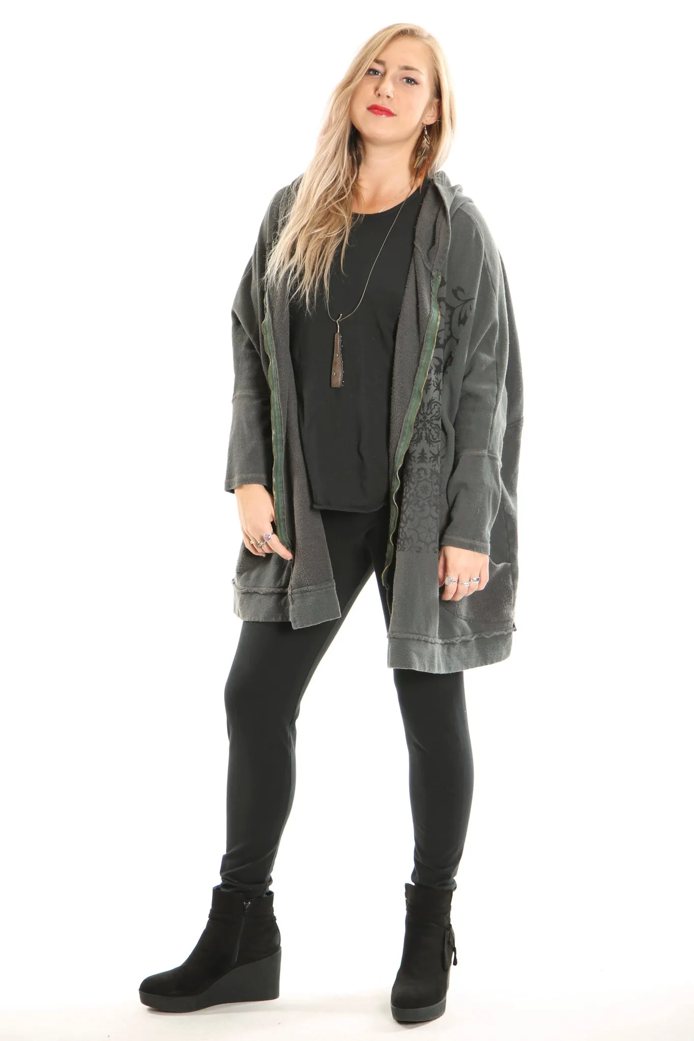 5235B Hoodie Jacket Distressed Army Green- Printed