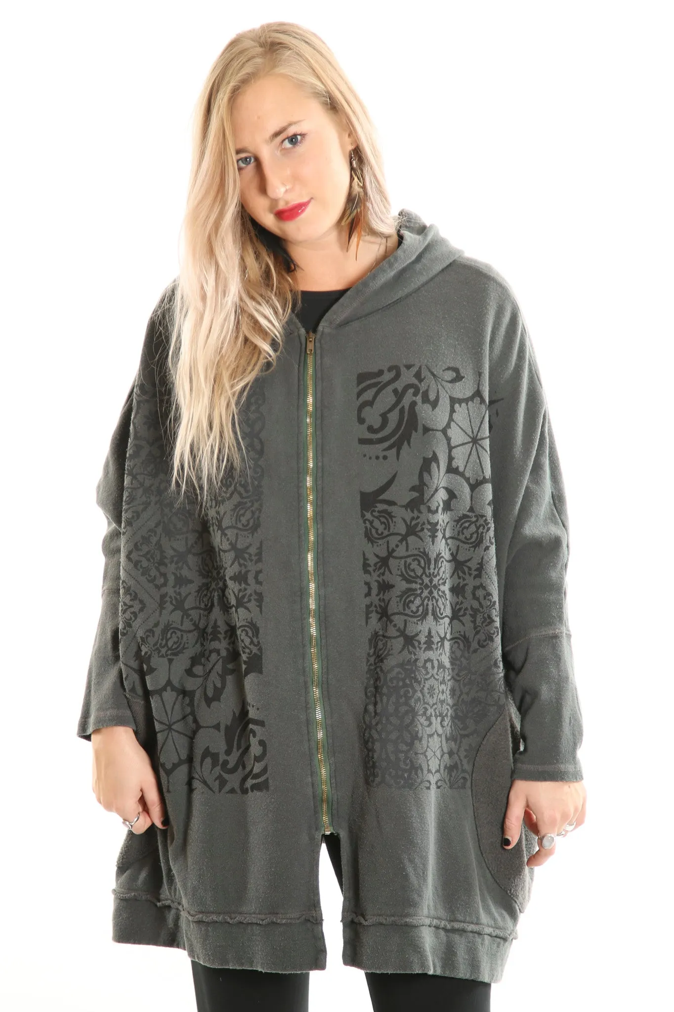 5235B Hoodie Jacket Distressed Army Green- Printed