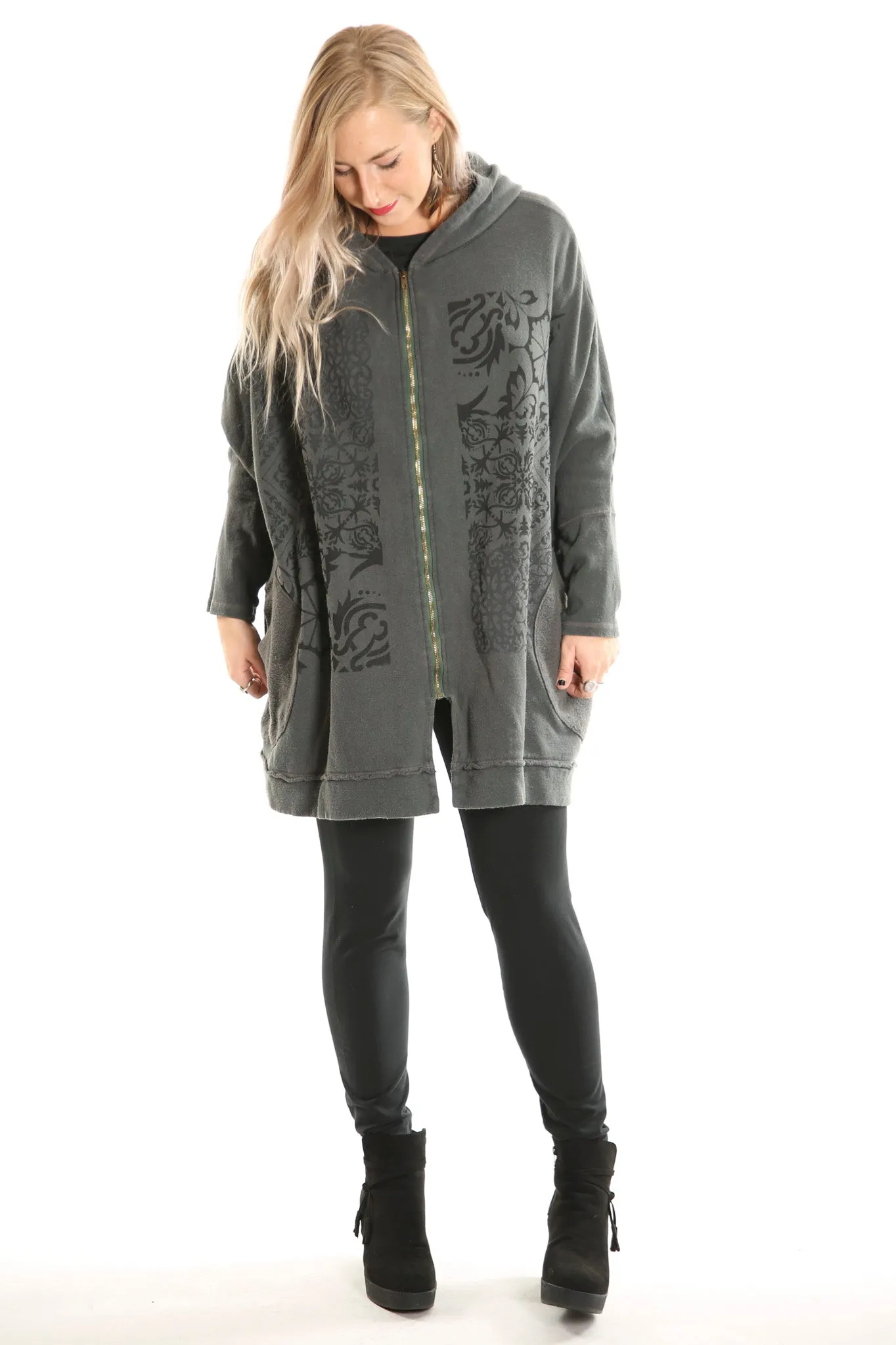 5235B Hoodie Jacket Distressed Army Green- Printed