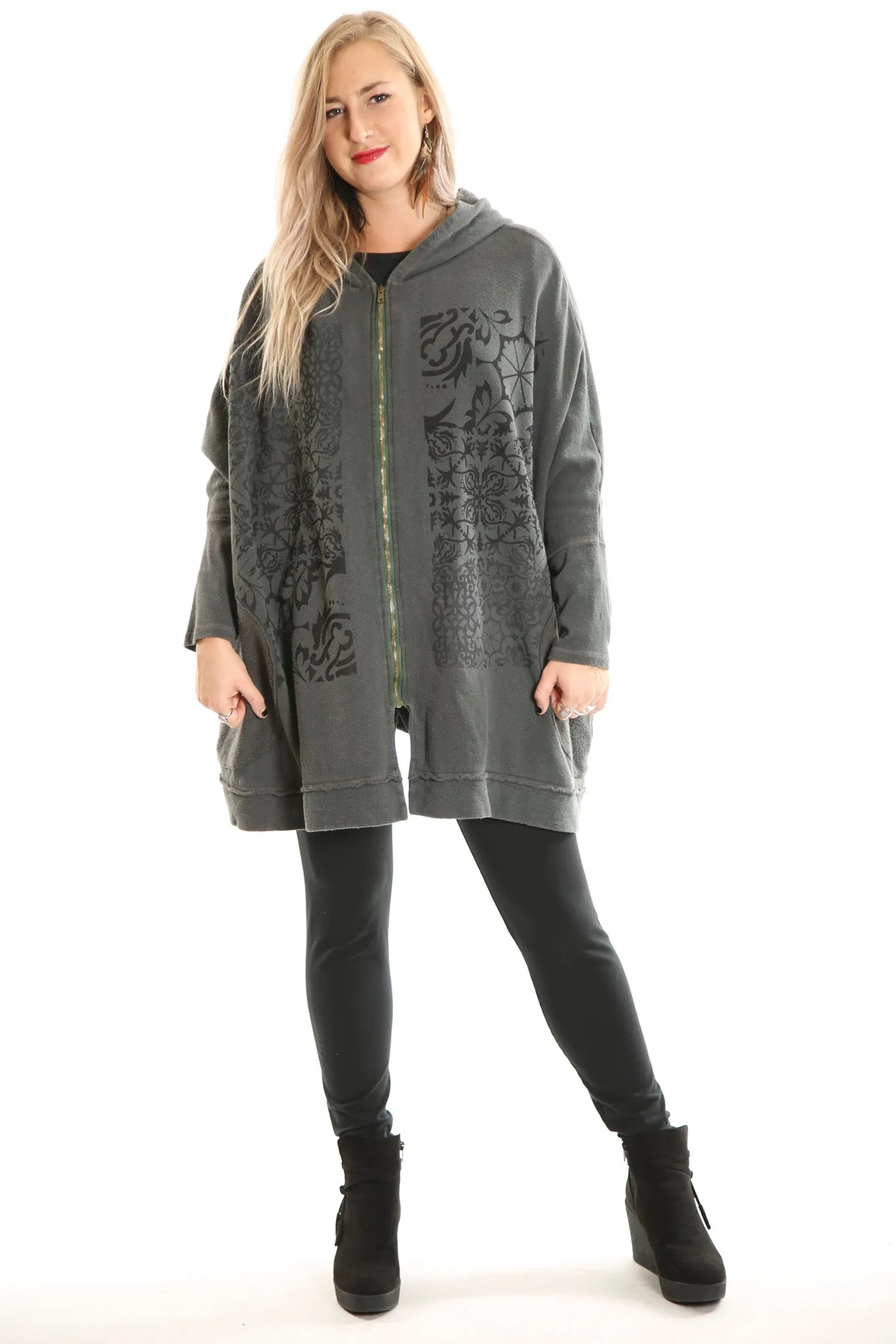 5235B Hoodie Jacket Distressed Army Green- Printed