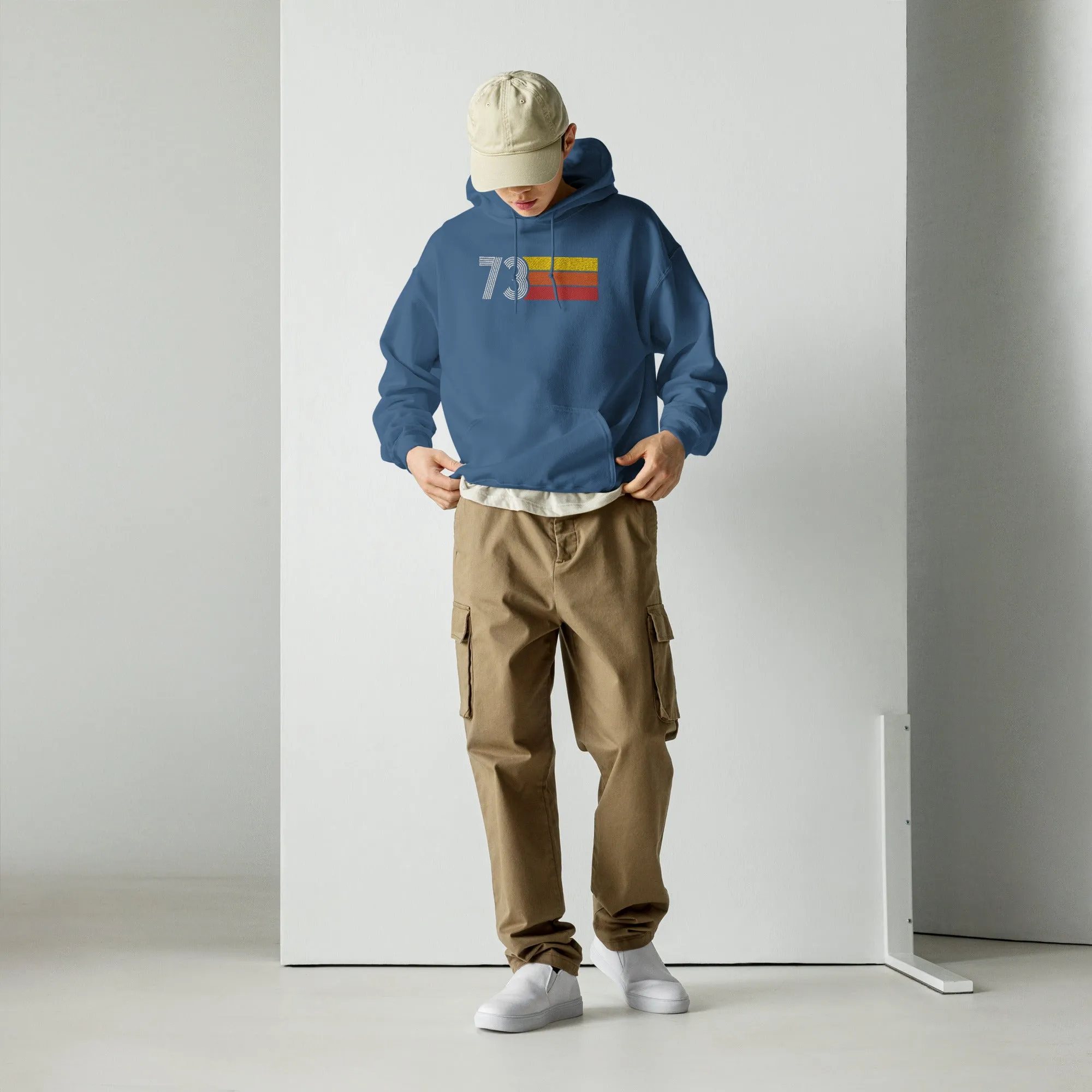 73 - Retro Tri-Line Large Embroidery Unisex Hoodie