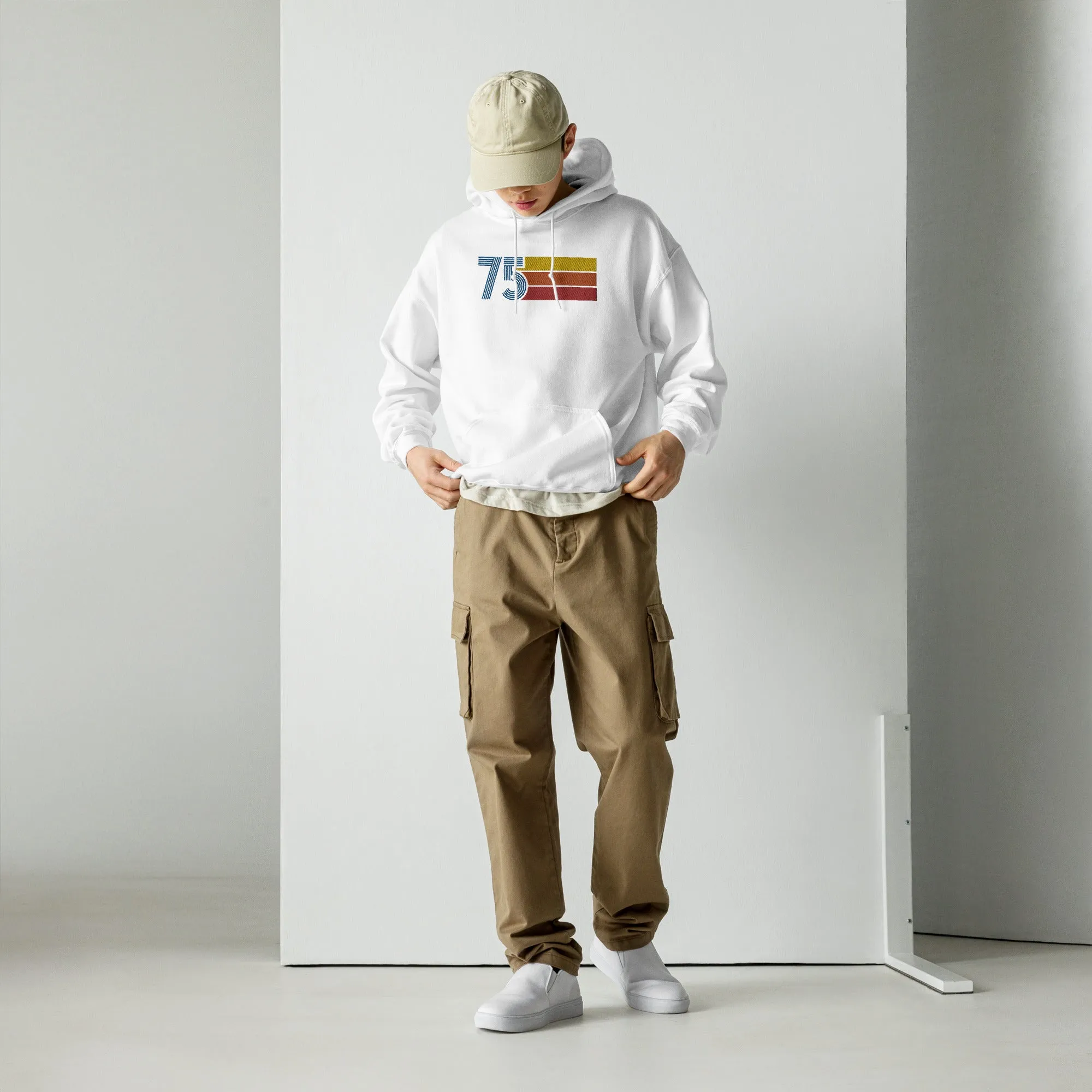 75 - Retro Tri-Line Large Embroidery Unisex Hoodie