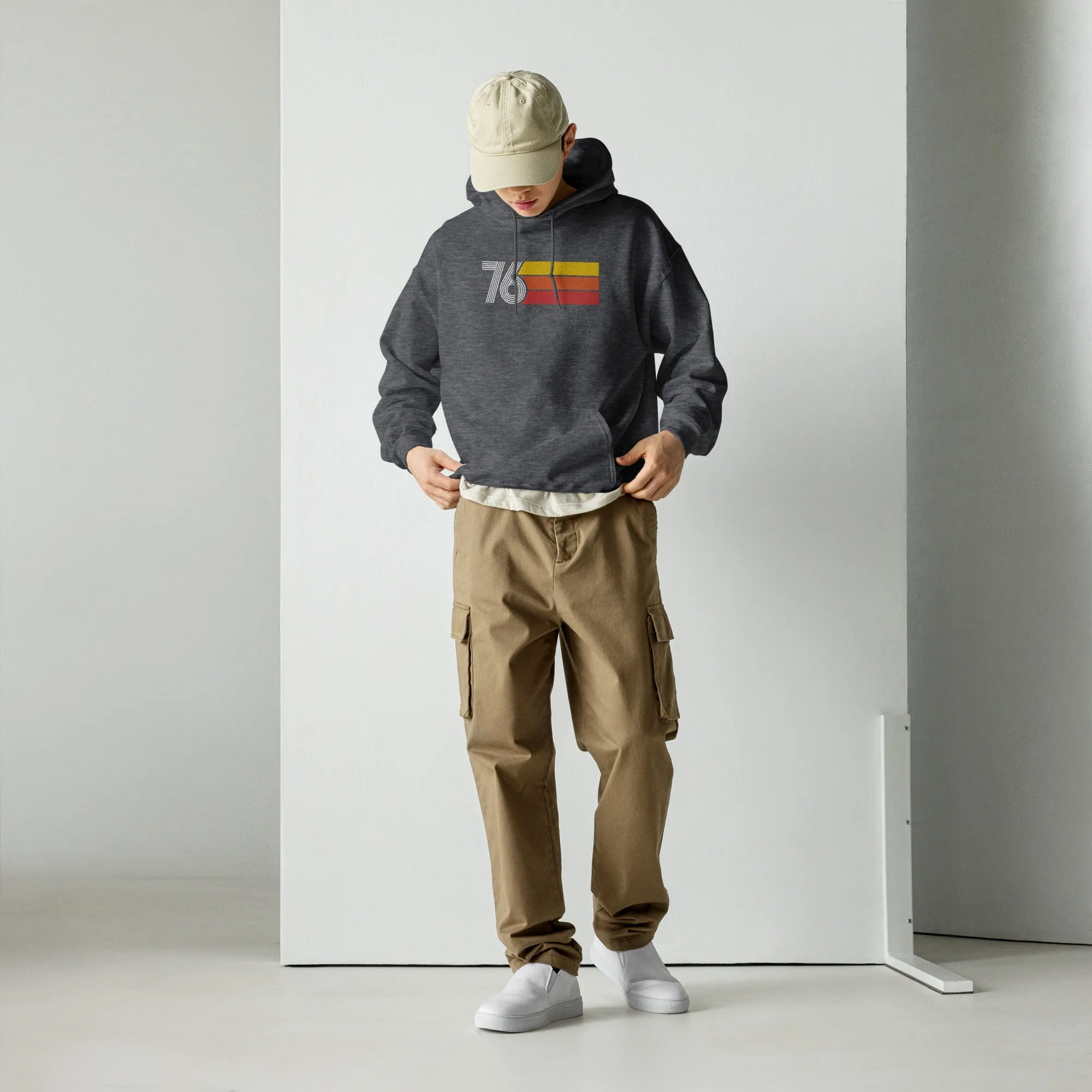 76 - Retro Tri-Line Large Embroidery Unisex Hoodie