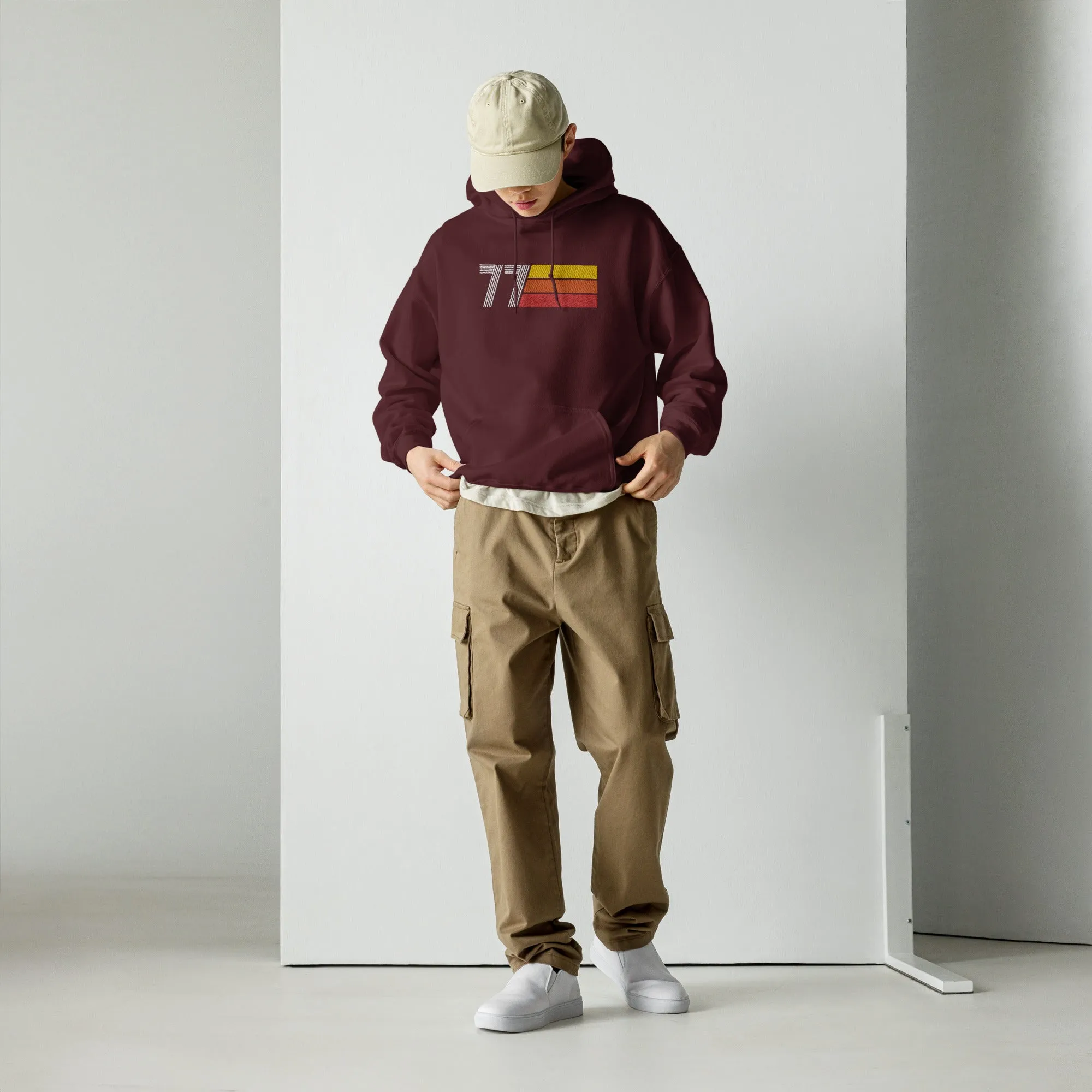 77 - Retro Tri-Line Large Embroidery Unisex Hoodie