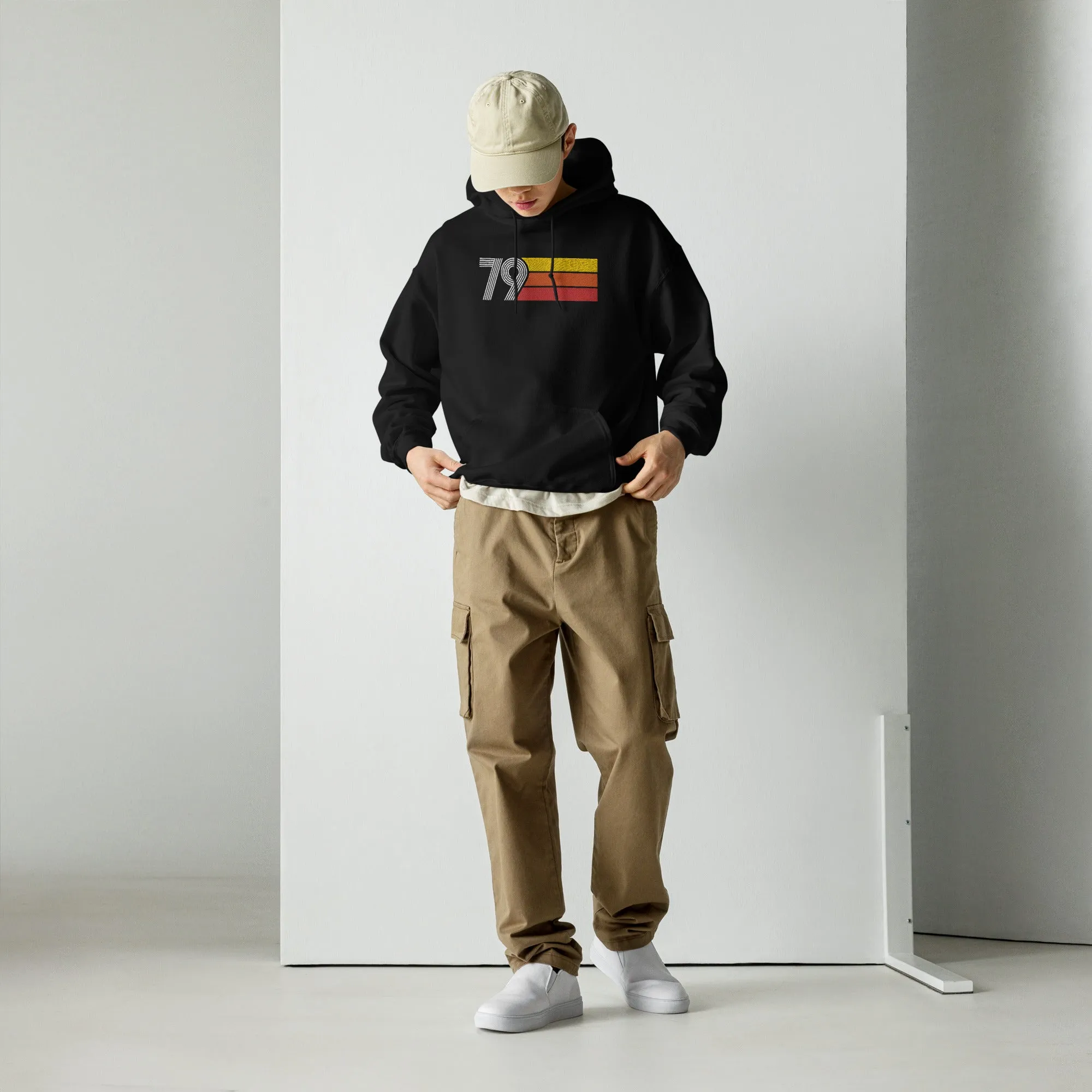 79 - Retro Tri-Line Large Embroidery Unisex Hoodie