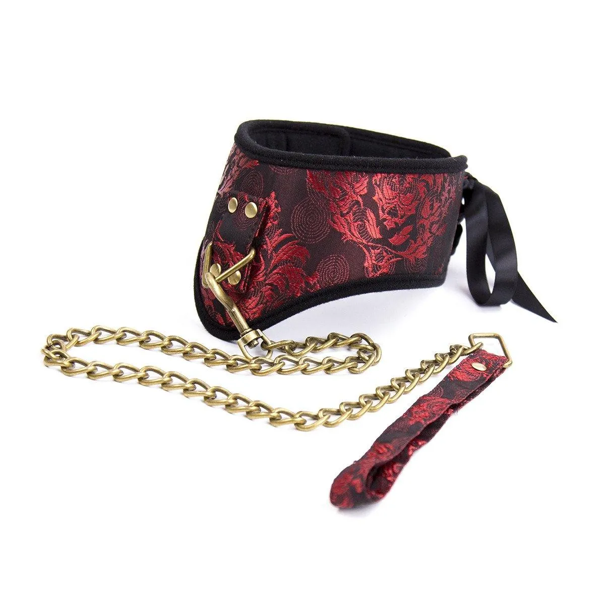 7918DL      Lusty Wench Brocade Lacing Chevron Style Bondage Collar with Leash