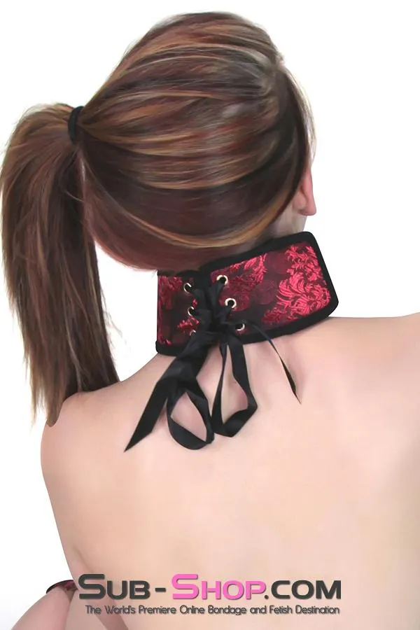 7918DL      Lusty Wench Brocade Lacing Chevron Style Bondage Collar with Leash