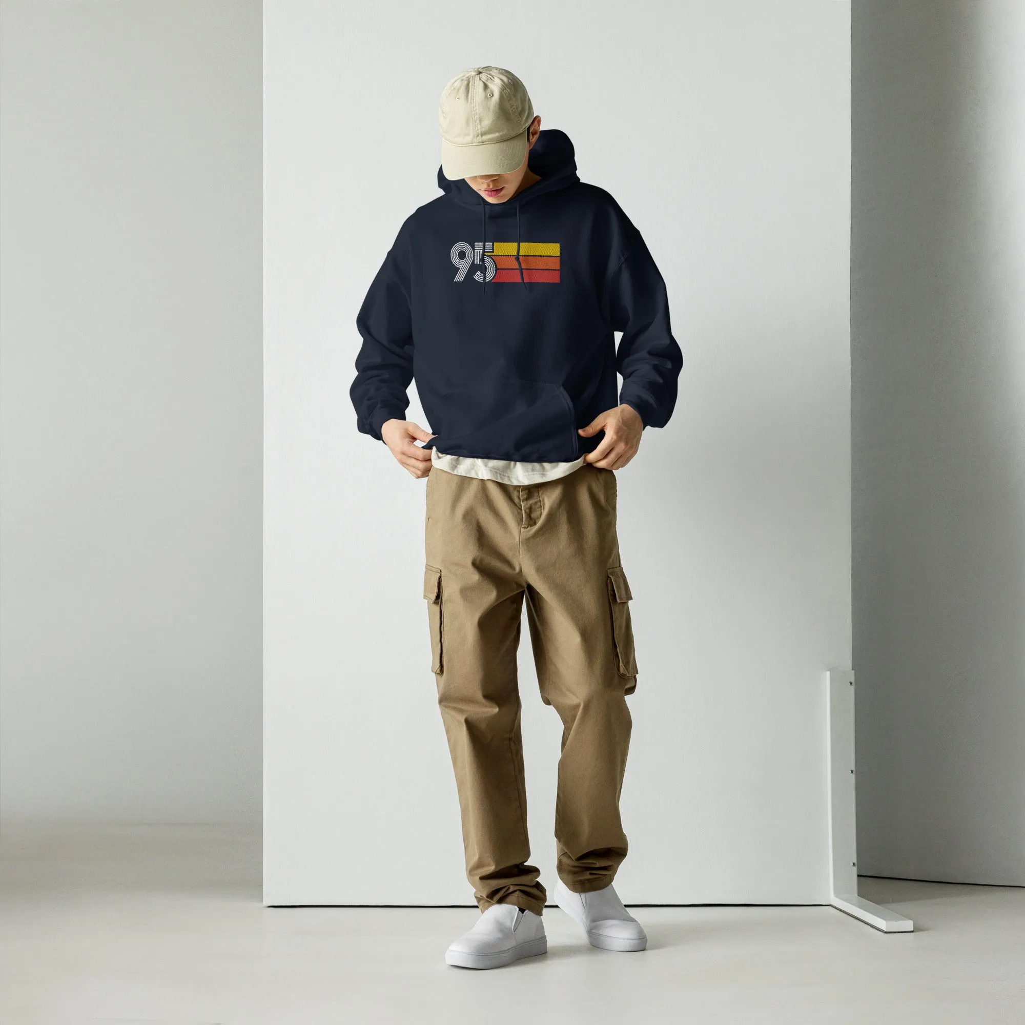 95 - Retro Tri-Line Large Embroidered Front Unisex Hoodie