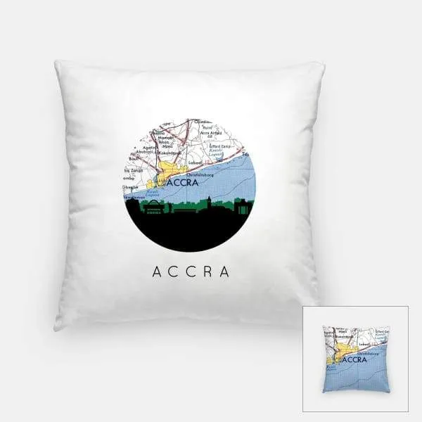 Accra, Ghana city skyline with vintage Accra map