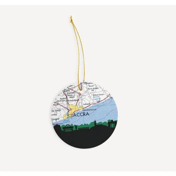 Accra, Ghana city skyline with vintage Accra map