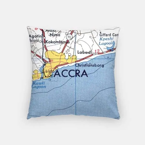 Accra, Ghana city skyline with vintage Accra map