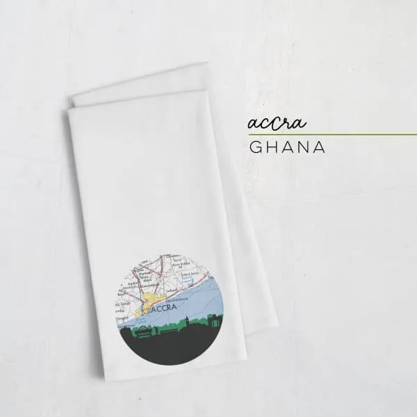 Accra, Ghana city skyline with vintage Accra map