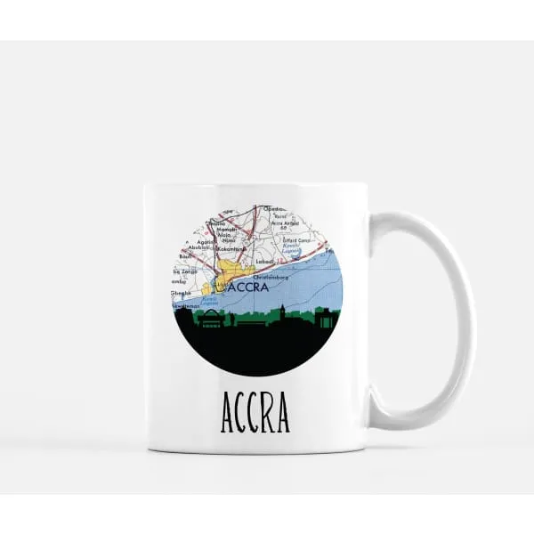 Accra, Ghana city skyline with vintage Accra map