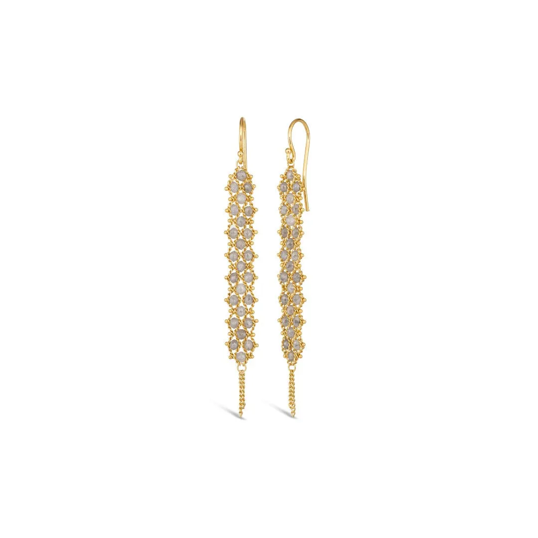 Amáli Silver Diamond Woven Long Textile Earrings