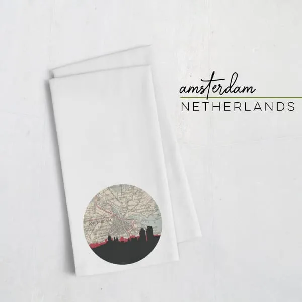 Amsterdam city skyline with vintage Amsterdam map