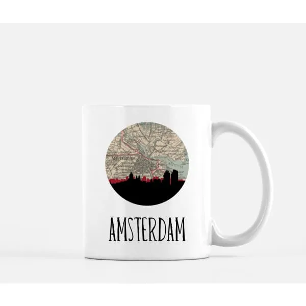 Amsterdam city skyline with vintage Amsterdam map