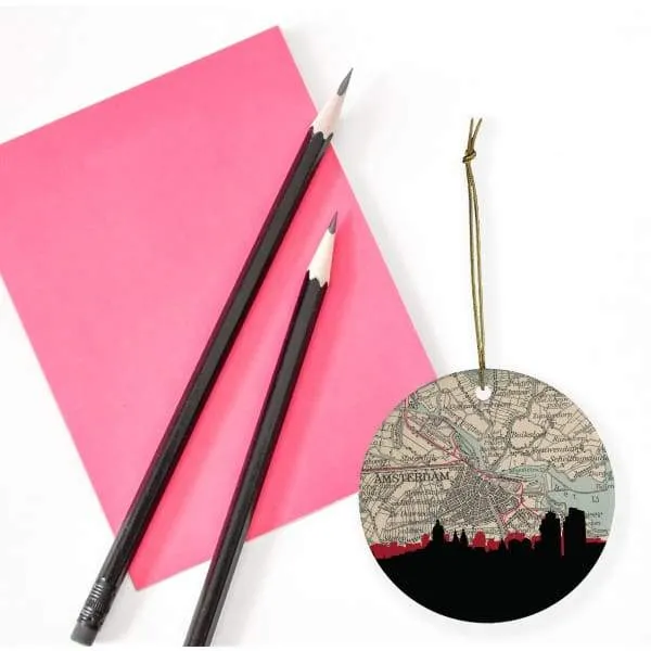 Amsterdam city skyline with vintage Amsterdam map