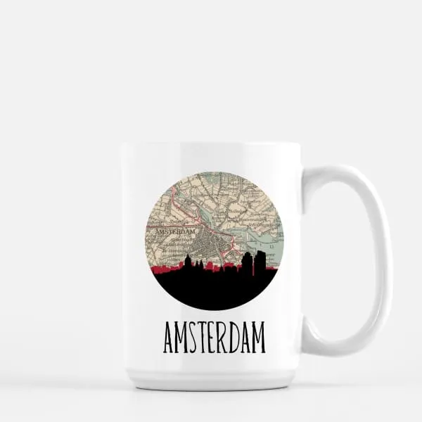 Amsterdam city skyline with vintage Amsterdam map