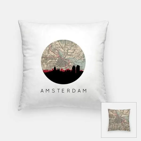 Amsterdam city skyline with vintage Amsterdam map
