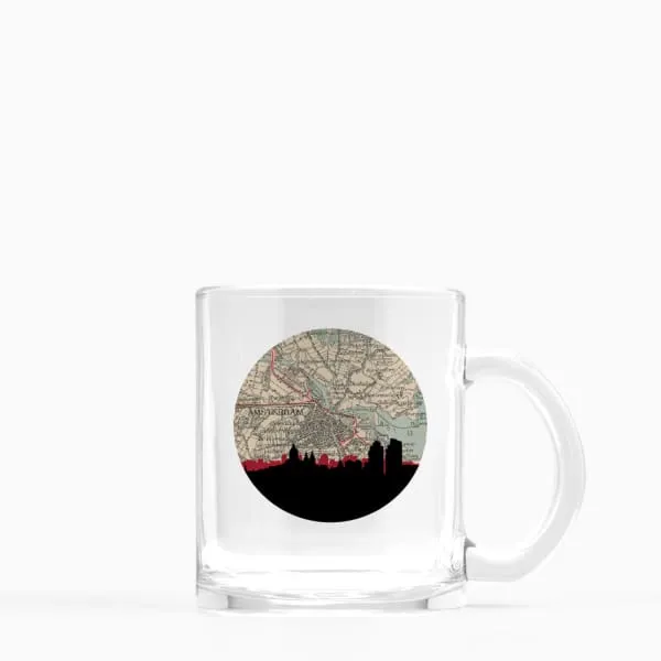 Amsterdam city skyline with vintage Amsterdam map