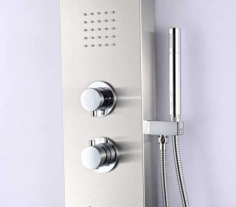 Anzzi ANCHORAGE Series 60 in. Full Body Shower Panel System with Heavy Rain Shower and Spray Wand in Brushed Steel