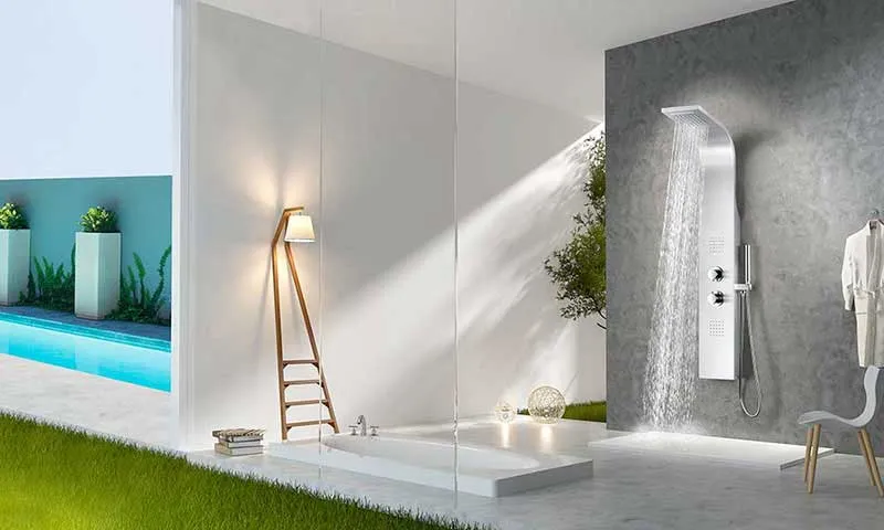 Anzzi ANCHORAGE Series 60 in. Full Body Shower Panel System with Heavy Rain Shower and Spray Wand in Brushed Steel