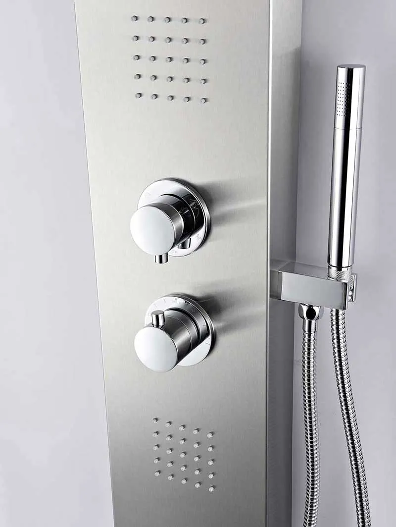 Anzzi ANCHORAGE Series 60 in. Full Body Shower Panel System with Heavy Rain Shower and Spray Wand in Brushed Steel