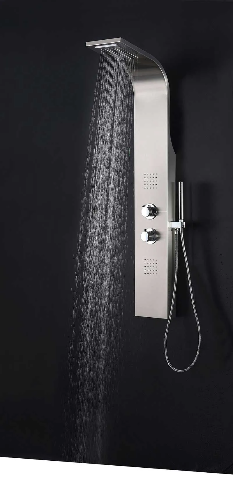 Anzzi ANCHORAGE Series 60 in. Full Body Shower Panel System with Heavy Rain Shower and Spray Wand in Brushed Steel