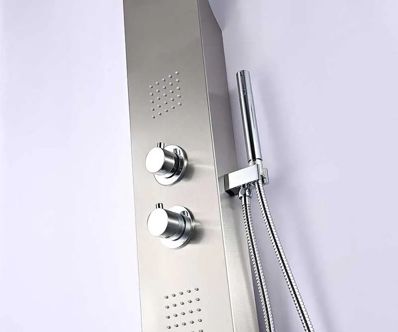Anzzi ANCHORAGE Series 60 in. Full Body Shower Panel System with Heavy Rain Shower and Spray Wand in Brushed Steel