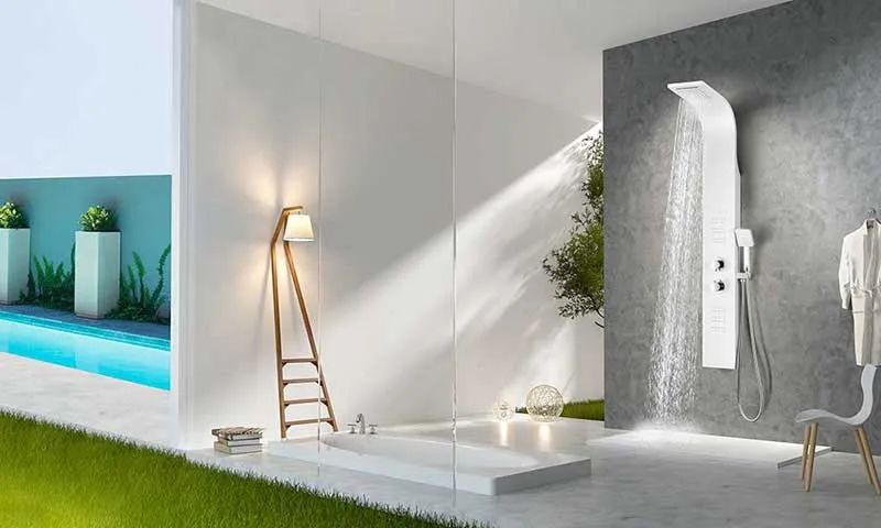 Anzzi ARENA Series 60 in. Full Body Shower Panel System with Heavy Rain Shower and Spray Wand in White