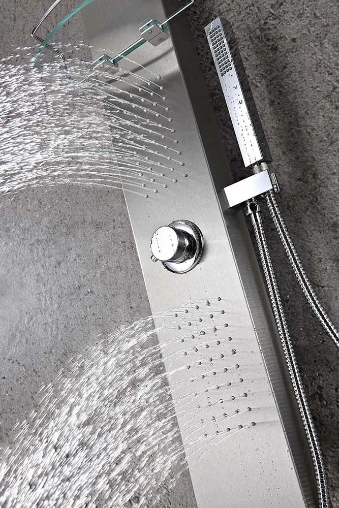 Anzzi Coastal 44 in. Full Body Shower Panel with Heavy Rain Shower and Spray Wand in Brushed Steel