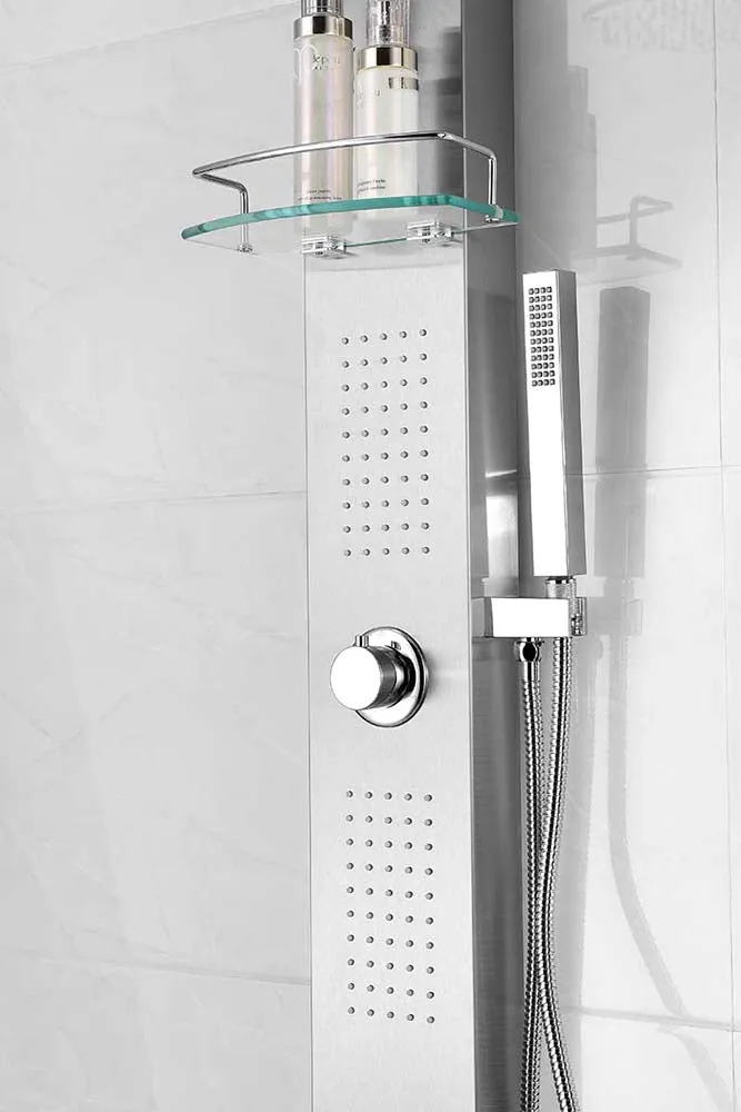 Anzzi Coastal 44 in. Full Body Shower Panel with Heavy Rain Shower and Spray Wand in Brushed Steel