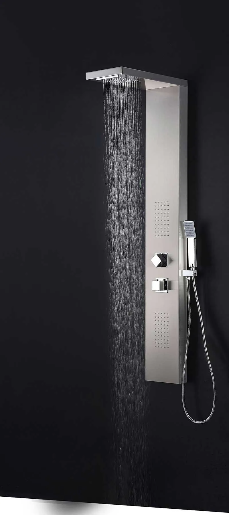 Anzzi EXPANSE Series 64 in. Full Body Shower Panel System with Heavy Rain Shower and Spray Wand in Brushed Steel